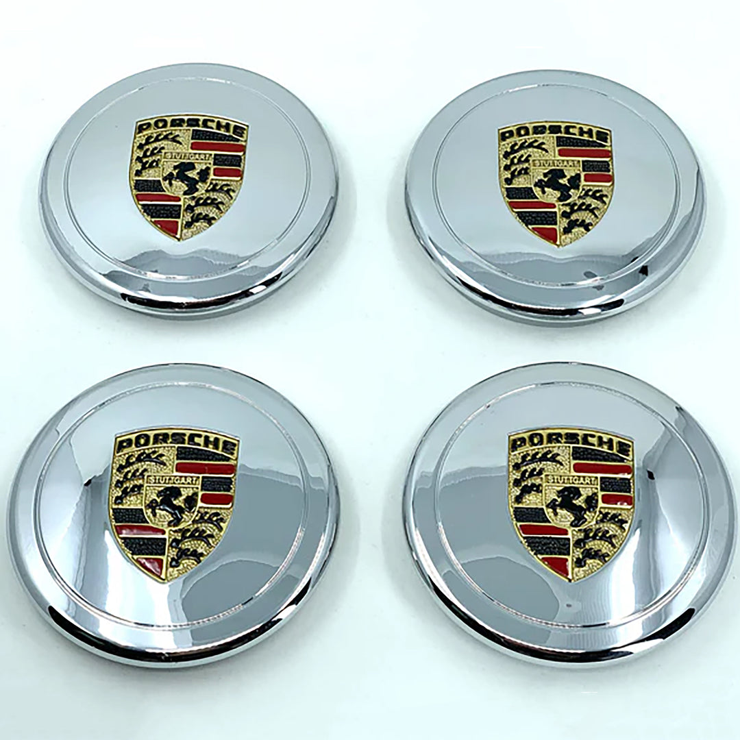 Genuine Porsche Chrome and Detailed Crest Center Caps for Fuchs