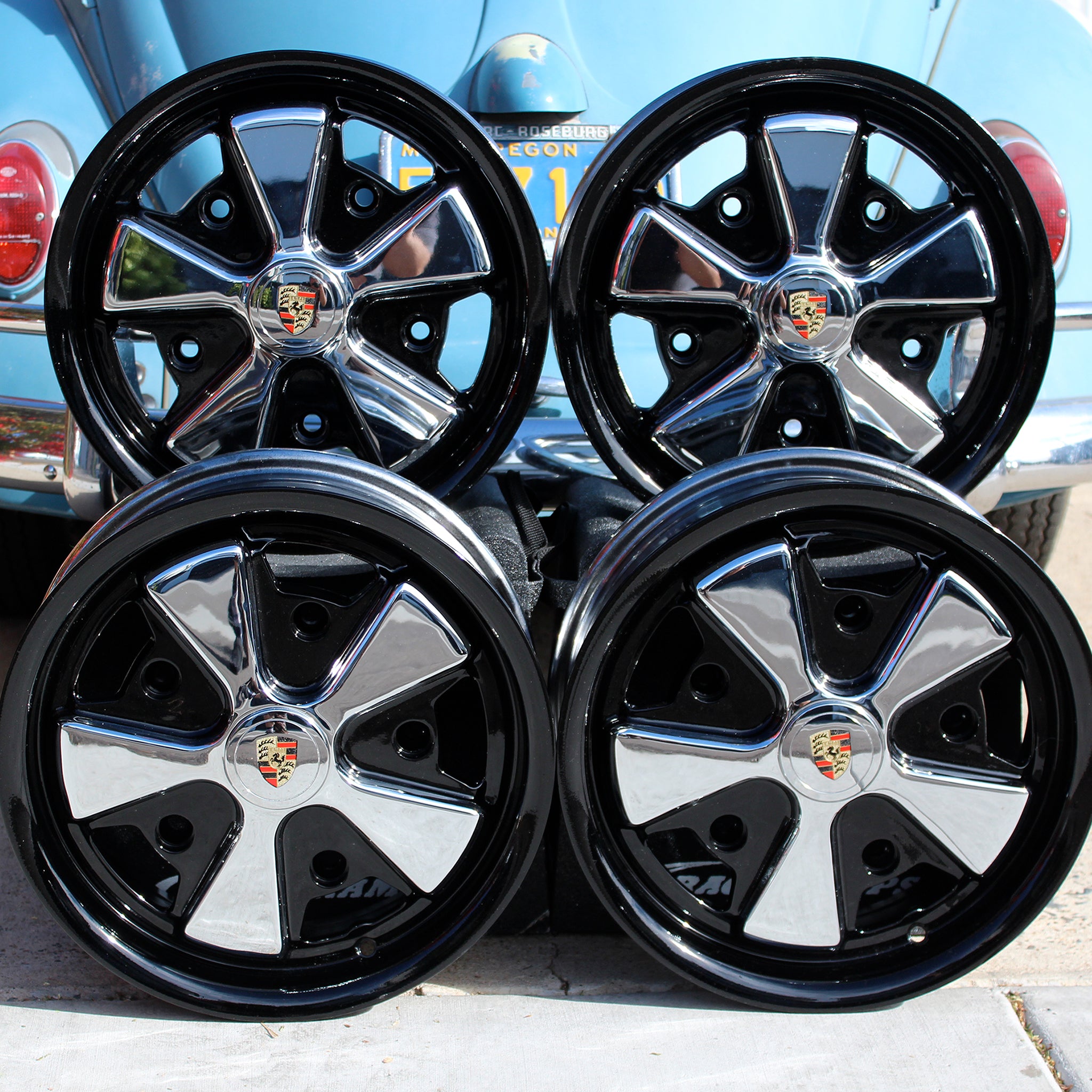 Black Lip Chrome and Detailed 5x205 Fuchs Wheels – Aircooled