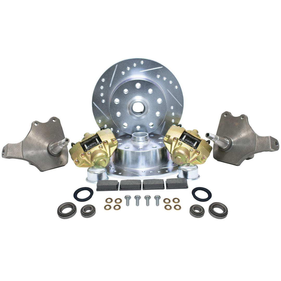 VW Bug Front Disc Brake Kits With Drop Spindles Cross Drilled Rotors- Aircooled Vintage Works