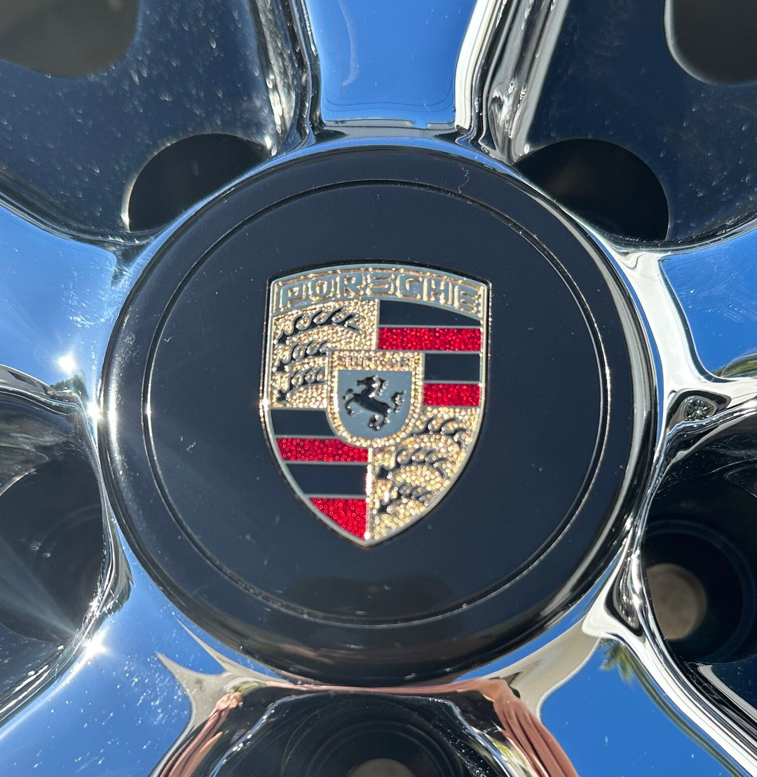 Gloss Black Porsche Inlaid Crest Center Caps Set