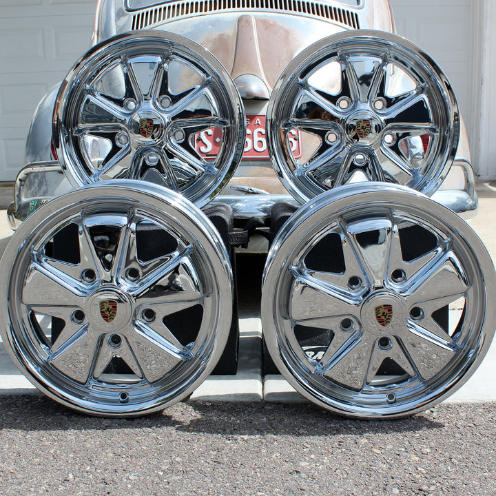 Chrome Staggered Fuchs VW Wheel Set