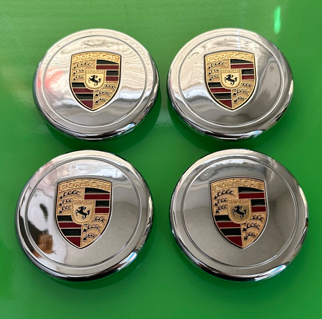 Chrome Porsche Inlaid Crest Center Caps