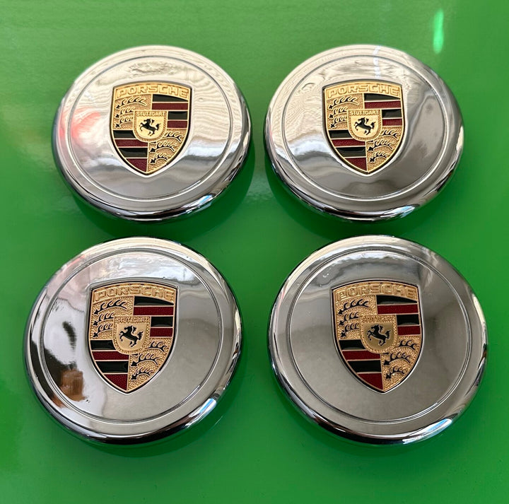 Chrome Porsche Inlaid Crest Center Caps