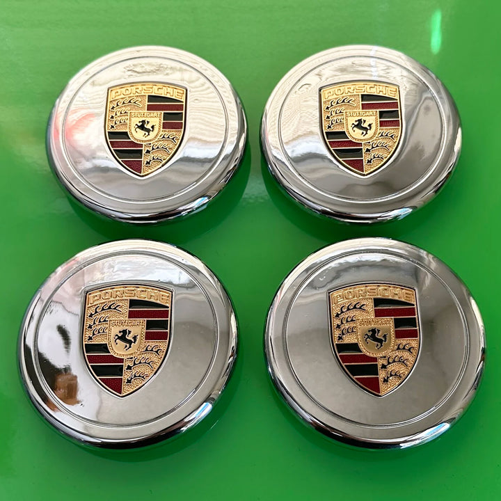 Chrome Porsche Inlaid Crest Center Caps