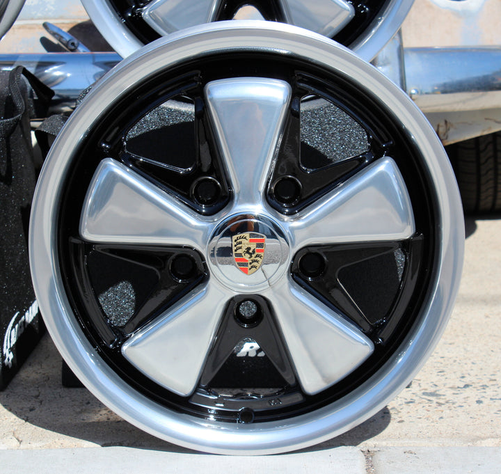 Polished and Detailed Staggered Fuchs VW Wheel Set