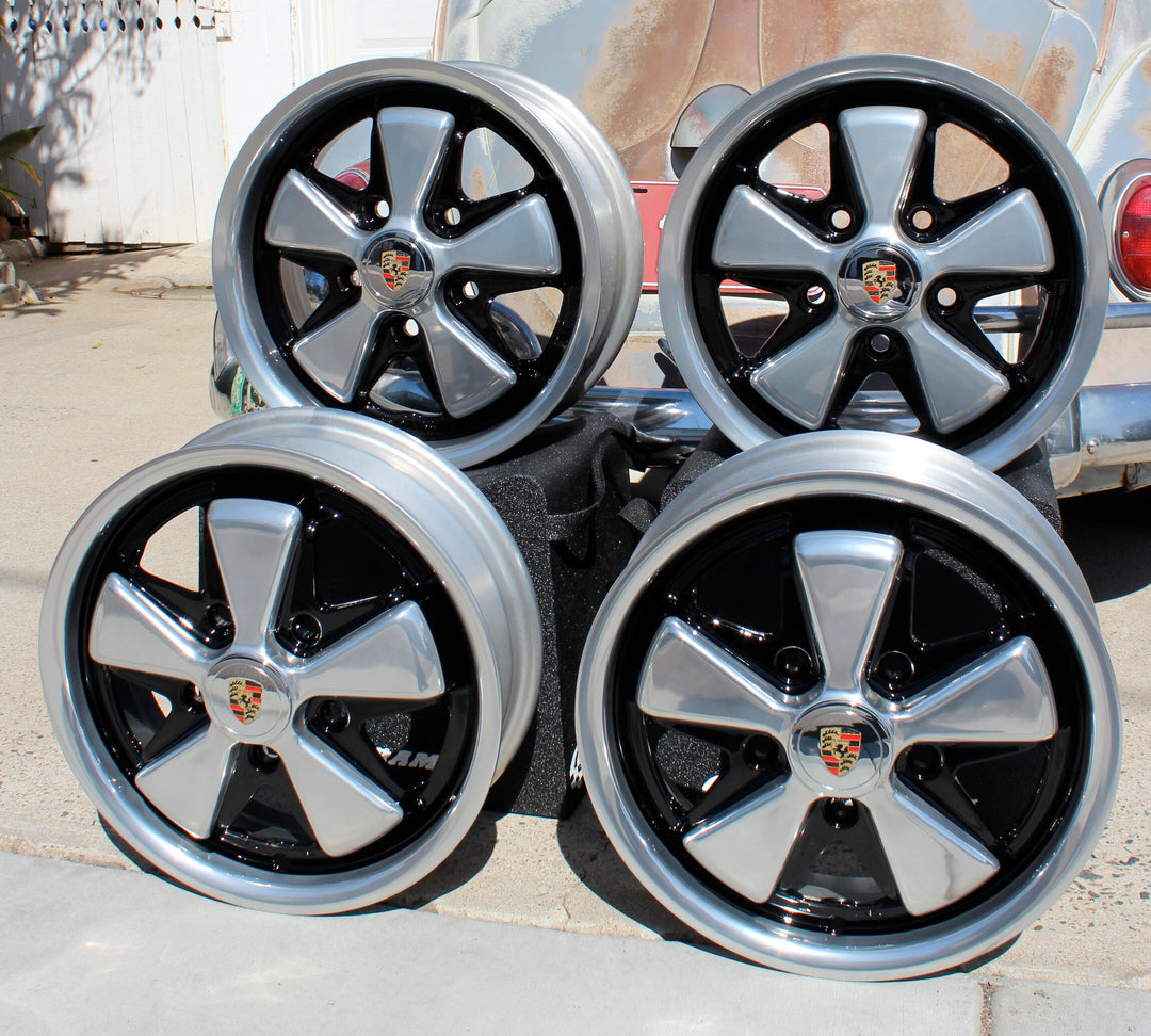 Polished and Detailed Staggered Fuchs VW Wheel Set