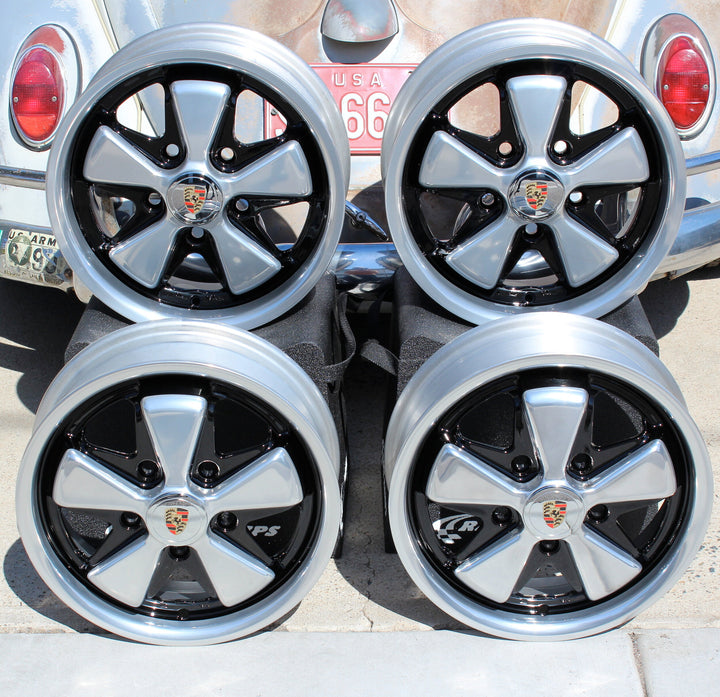 Polished and Detailed Staggered Fuchs VW Wheel Set