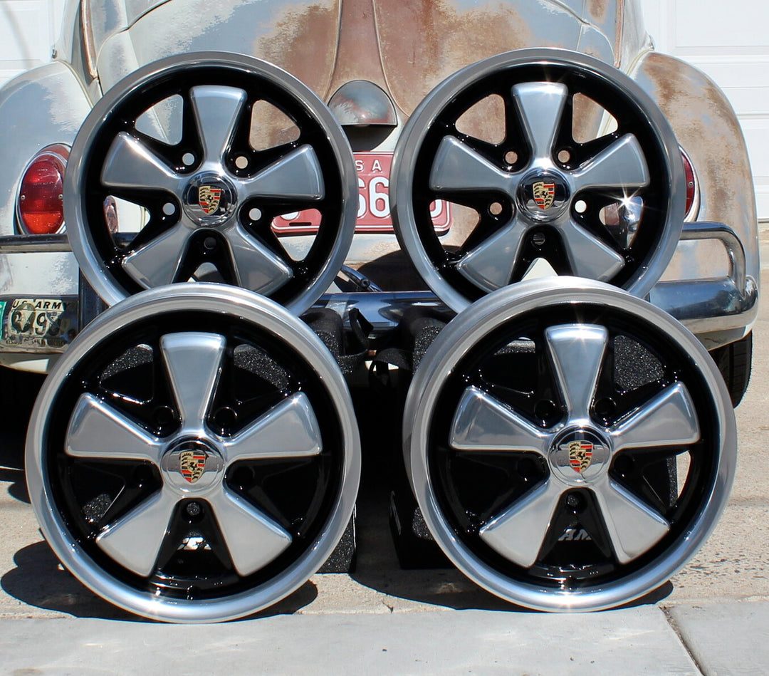 Polished and Detailed Staggered Fuchs VW Wheel Set