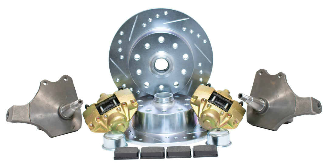 VW Bug Front Disc Brake Kits With Drop Spindles Cross Drilled Rotors- Aircooled Vintage Works