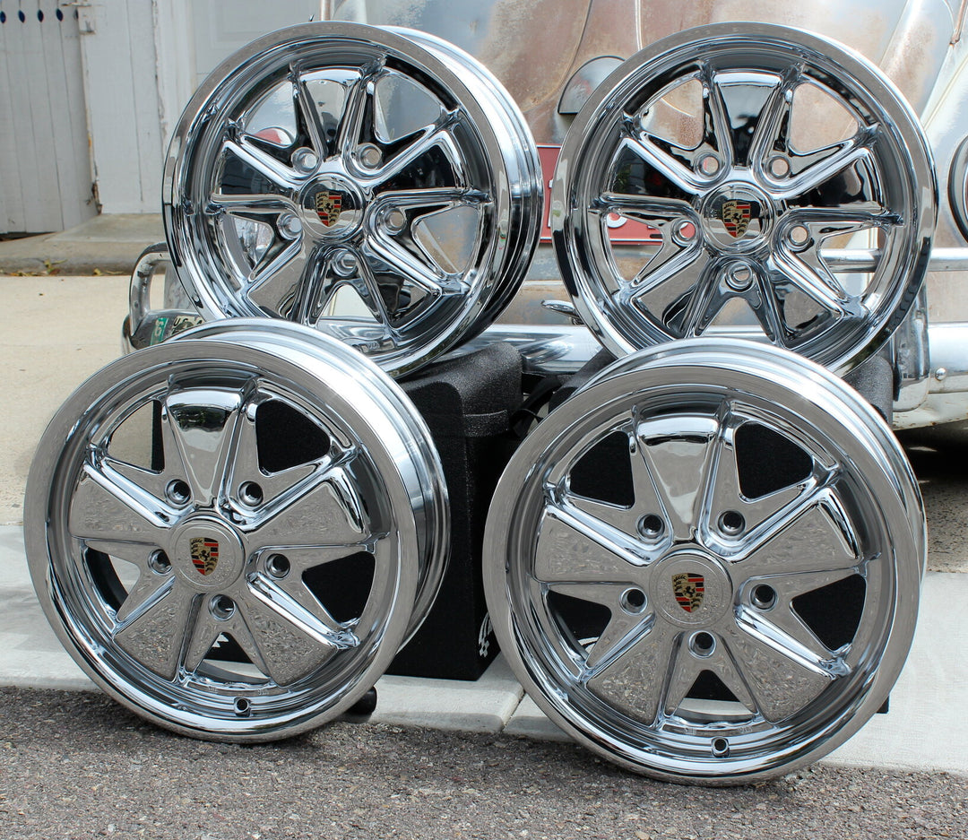 Chrome Staggered Fuchs VW Wheel Set